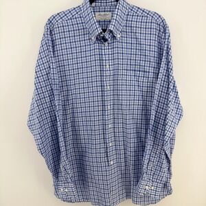 Ben Silver Charleston Fine Shirtings Men's L Blue Gingham Button Down Shirt
